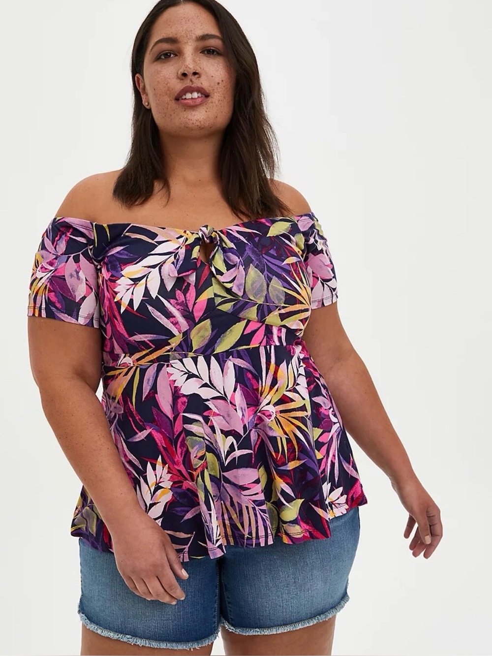 NWT Torrid soft knit multicolored tropical print off the shoulder top Size 3
